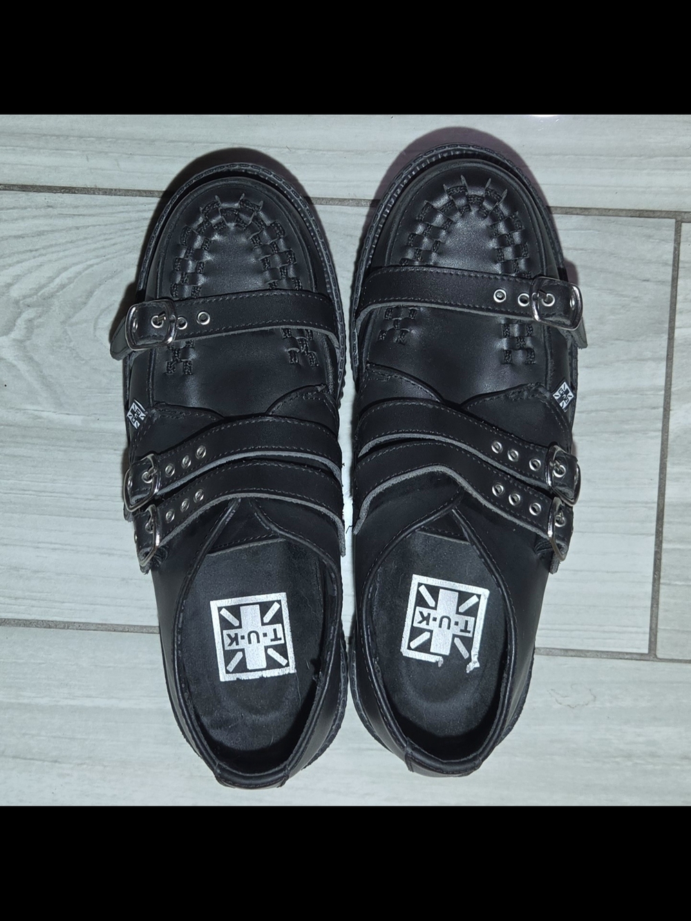 T.U.K Black Triple Strap Creeper Shoes for Men
